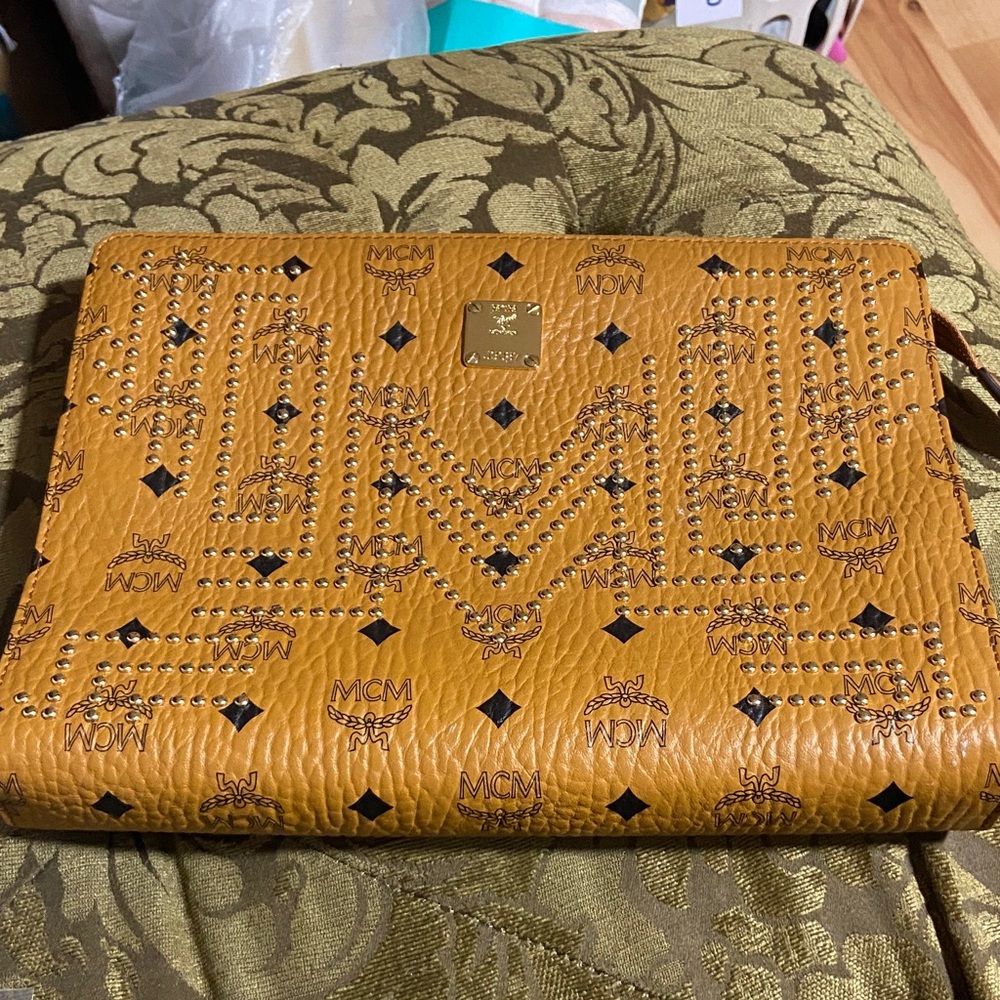 MCM Gold Studded Leather Clutch
